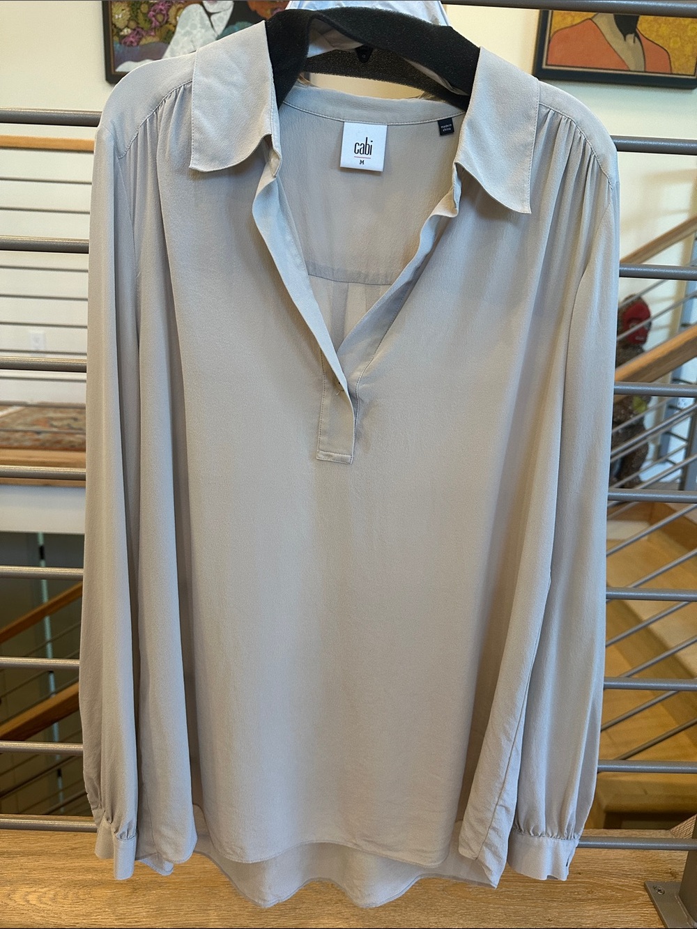 CAbi vNeck Long-sleeve  Gray Silk Top❣️